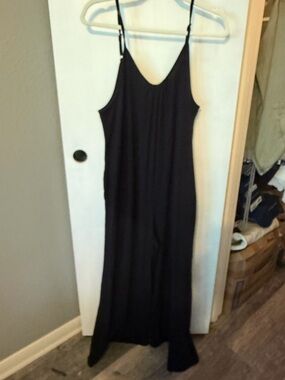 Black Wide-Leg Slip Jumpsuit with Adjustable Spaghetti Straps